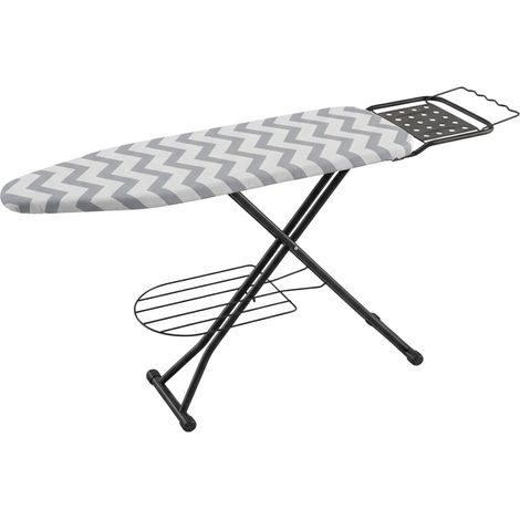 Relaxdays Bügelbrett für Dampfbügeleisen, 110 x 33cm, höhenverstellbar, klappbar, Ablage, Bügeltisch Zickzack, grau-weiß