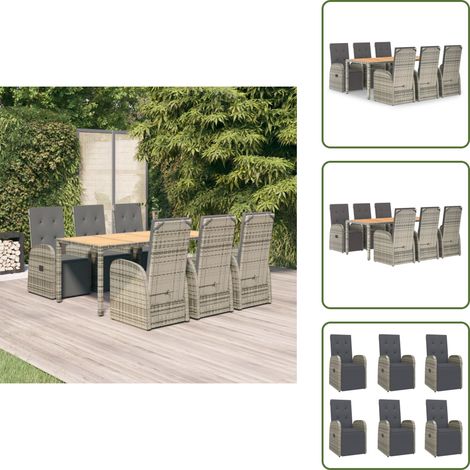 The Living Store 7-tlg. Garten-Essgruppe mit Kissen Grau Poly Rattan - Gartenessgruppe (1/5)