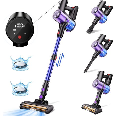 Aspirateur Balai sans Fil - Rechargeable, Grande Aspiration, pour Tapis, Dépoussiérage, 2-en-1 - Alovez (1/4)