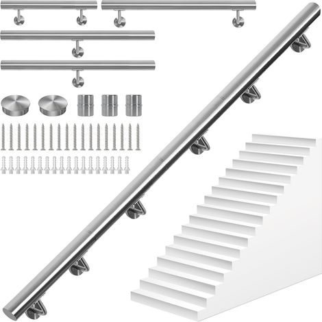 350CM Main Courante pour Escaliers en Acier Inoxydable, rond Ø 42 mm, Rampe d'Escalier Murale avec Support, Intérieure/Extérieure Main Courante pour Escaliers/Grenier/Terrasse/Porche et Garage (1/5)