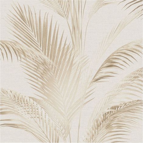 Papier peint nature Profhome 399801 papier peint intissé gaufré à chaud légèrement texturé avec des palmiers mat crème blanc-perlé beige gris olive 5,33 m2