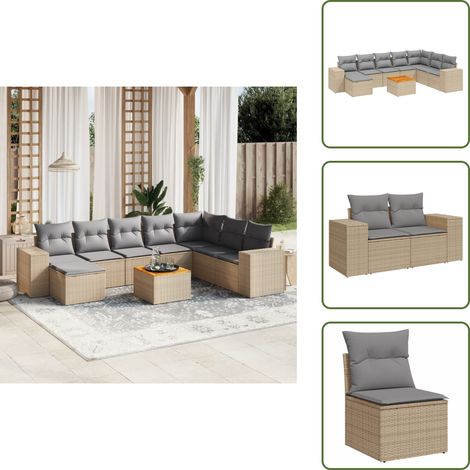 Salon de jardin avec coussins 9 pcs beige résine tressée - Ensemble Salon De Jardin - Meuble Extérieur - Jardin - Terrasse - Patio (1/5)