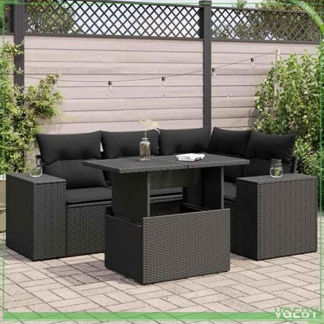 Salon de jardin - FAF7291712444098 - Résine tressée noire - Table réglable - Rangement sous assise étanche (1/5)