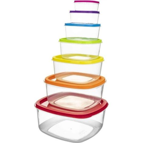 7 boîtes de conservation carrées colors plastique (1/5)