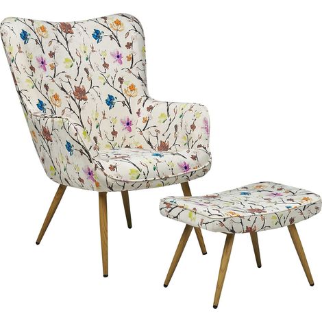 Moderna Sedia Wingback con Poggiapiedi in Tessuto con Motivo Floreale Vejle II (1/5)