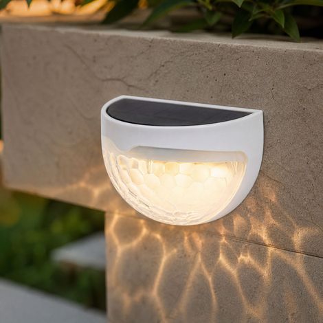 Lampe solaire LED demi-lune extérieur, éclairage ambiance chaleureux automatique, boîtier blanc 91x50x65mm (1/4)