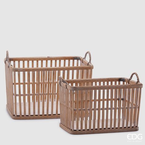 EDG Enzo De Gasperi Set 2 Pz Cesto Rettangolare Rattan H 24 Cm H 20 Cm Natural