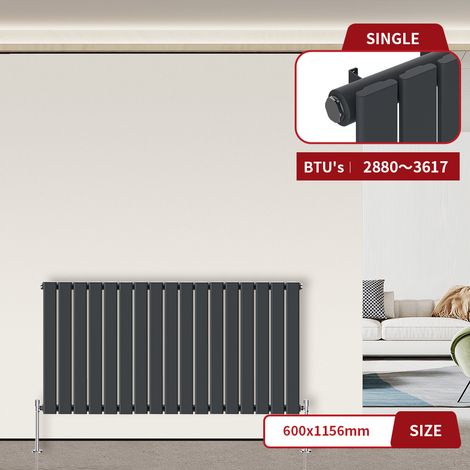 Warmehaus Flat Radiator Anthracite Horizontal 600 x 1156mm Single