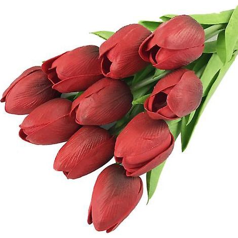 bouquet de tulipes artificielles, composition florale pour la maison, le jardin, un mariage ou un bureaurouge vin (1/5)