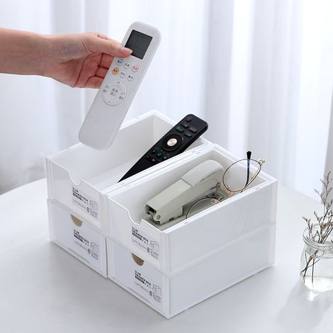 Boîte de rangement de bureau en plastique blanc, organisateur de maquillage et de fournitures de bureau avec tiroir (1/5)