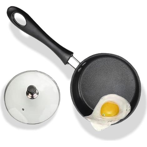 12cm Petite Poêle Induction, Mini Poêle Oeuf au Plat Anti-Adhésive avec Couvercle en Verre Portable Poele Pancake pour Camping Compatible Gaz et Induction, Manche Résistant à La Chaleur (1/5)