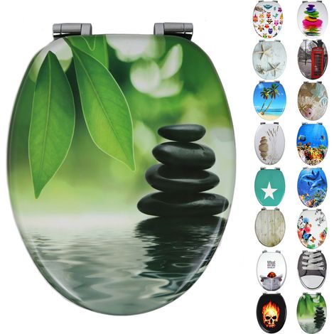 Sedile wc copri vater universale frizionato fantasia in mdf chiusura rallentata fantasia black stone - confezione 1 (1/4)