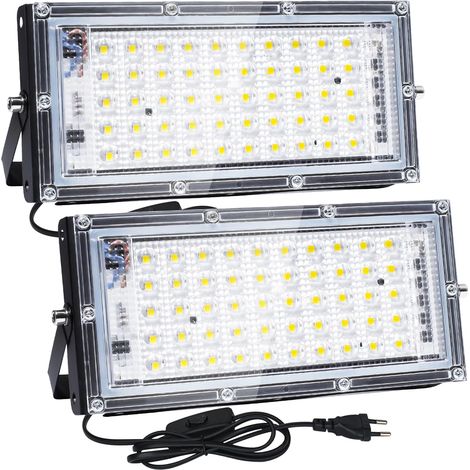 Projecteur LED Exterieur 50W, 2 Pièce 5000LM Spot Led Extérieur, 6500K Blanc Chaud Projecteur LED, IP65 étanche Eclairage Exterieur pour Portes, Couloir, Garage, Cour et Jardin