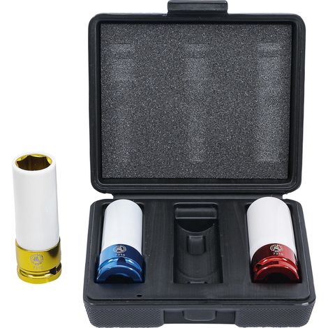 Douilles à choc longues 17/19/21 mm – Chrome molybdène – 85 mm – Coffret de 3 pour jantes aluminium – Protection contre dommages