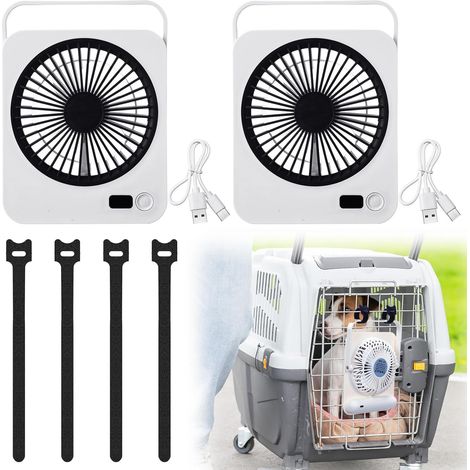 2 ventilateurs de cage pour animaux de compagnie pour refroidir les chiens et autres animaux de compagnie, portable silencieux, 5 vitesses de refroidissement