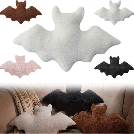 Coussin chauve-souris, décoration d'Halloween pour l'intérieur, housses cadeaux pour adultes, noir Coussins chauve-souris gothiques noirs, coussins en peluche, cadeaux de décoration pour les fêtes (1/5)