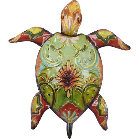 Tortue tropicale en métal vert, ornement mural, décoration de la maison
