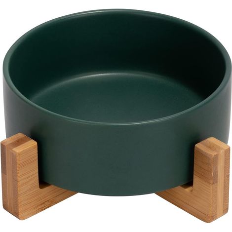 Gamelle en céramique avec Support en Bambou pour Chat et Chien Vert (1/5)