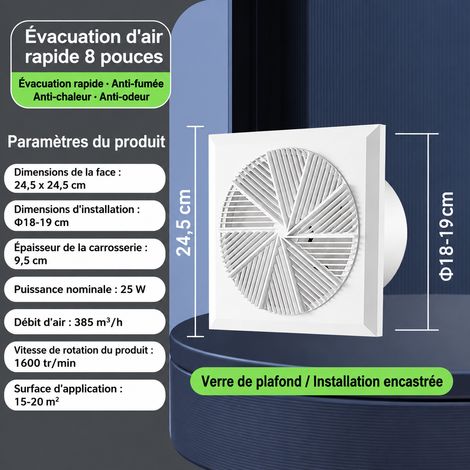 Extracteur d'air mural 8 pouces modèle D trou 180-190 mm à câbler 8 180-190mm réf 6866 24,5 × 11 × 24,5 cm 14 g – Livraison gratuite