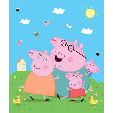 papier peint panoramique Peppa Cochon vert, bleu et rose - Sanders & Sanders (1/3)
