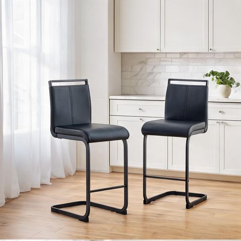 Lot de 2 tabourets de bar scandinaves en simili cuir noir (1/5)