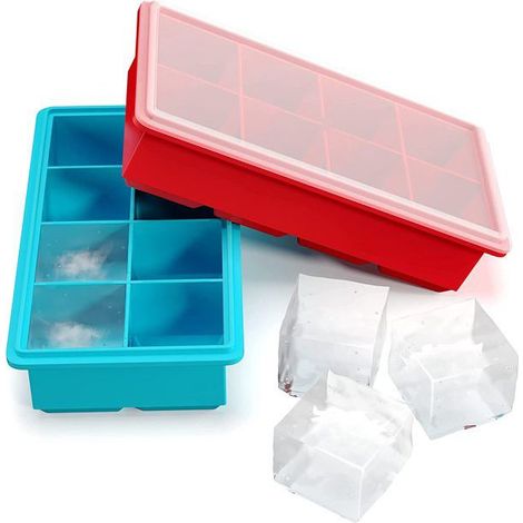 Silikon-Eisform – 8 quadratische Fächer – inklusive auslaufsicherem Deckel – für Cocktails, Babynahrung und Desserts – 1 Stück (1/5)