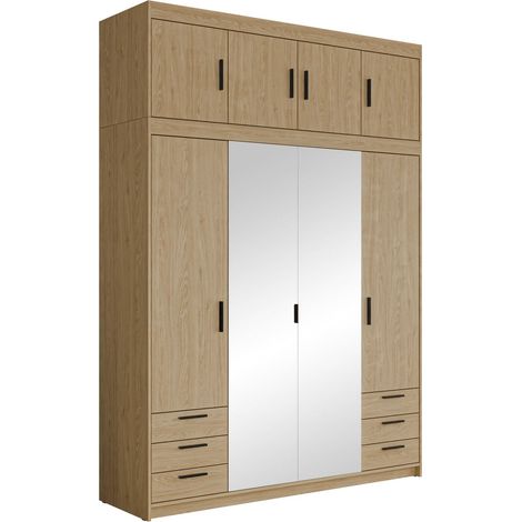 Armario Novduni 120, Roble, 246x177x53cm, Puertas de armario: Con bisagras, Número de estantes: 0 (1/4)