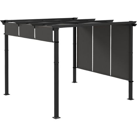 Pergola 3 toiles coulissantes 3x3m structure métal époxy anticorrosion toile polyester gris