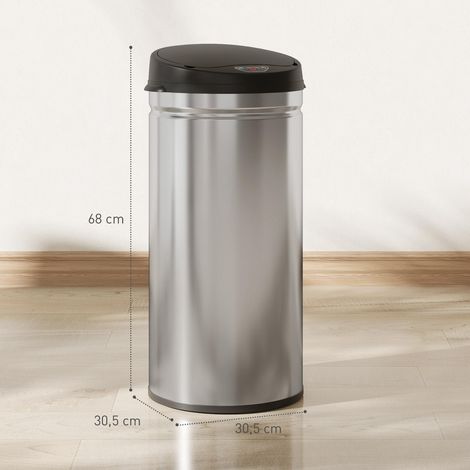 Poubelle de 42 litres à capteur et fermeture amortie, en acier inoxydable sans contact, pour une cuisine hygiénique. (1/5)