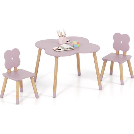 Set de table pour enfants en forme de fleur avec pieds en bois de pin massif - rose