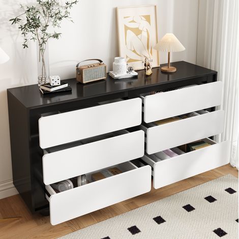 Kommode Sideboard Schubladen 140 cm Schwarz Weiß OKMYHOME (1/5)
