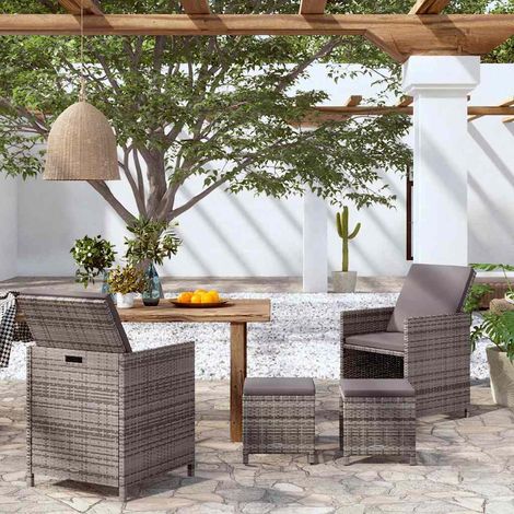 4 pcs Chaises et tabouret de jardin - Chaise d'extérieur pour terrasse/jardin Résine tressée Gris BV234086 - BonneVie (1/5)