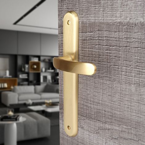 Ouvre&Déco – 2 poignées de porte VINTAGE sans trou, Laiton doré satiné entraxe 195 mm