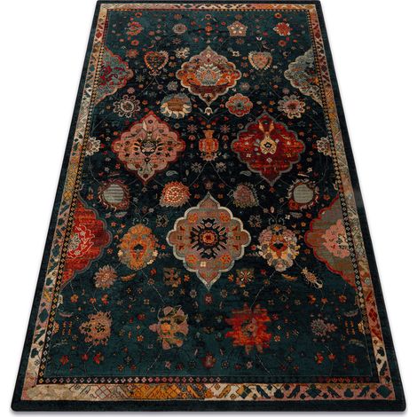 Wollteppich POLONIA Abrash orientalisch, Blumen marineblau blue 170x235 cm