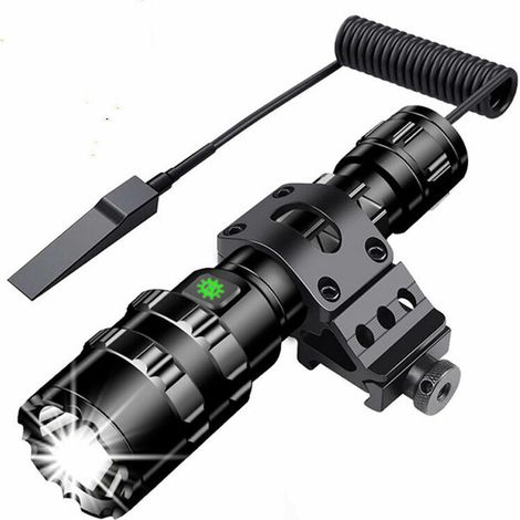 Torcia tattica da 3000 lumen super luminosa L2 Torcia a LED ricaricabile tramite USB 5 modalità di illuminazione Montaggio su slitta Picatinny e interruttore a pulsante per pesca all'aperto [Classe di