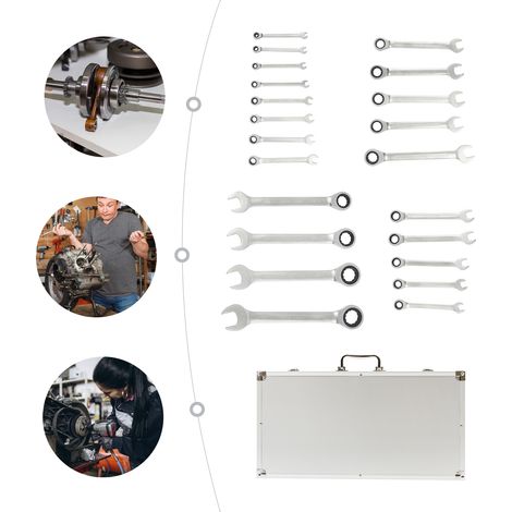 Lot de 22 clés mixtes métriques 6 mm – 32 mm avec organiseur, pour réparation de voiture, garage, atelier et bricolage (1/5)