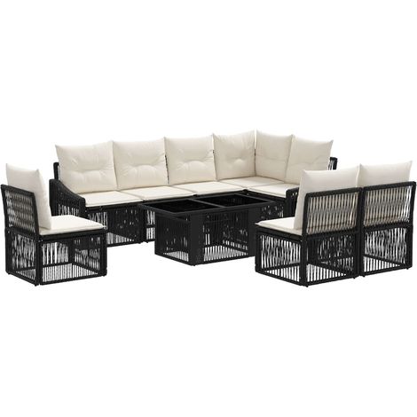 Conjunto de sofás de jardín 9 uds. Negro y Blanco Crema vidaXL (1/5)