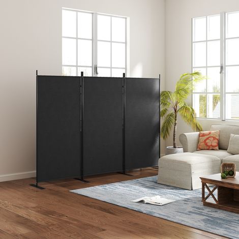 Paravent d'extérieur pliable et réglable à 3 panneaux, polyester et métal, 252 x 44 x 176 cm, gris anthracite