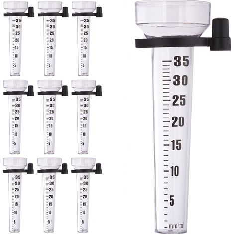 Lot de 10 pluviomètres, à fixation, Compteur pour le jardin, gros affichage, 35 mm/m², plastique, transparent