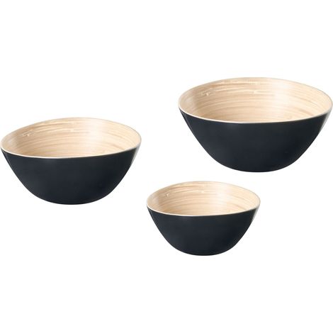 Dekoschalen 3er Set BONHEUR Bambusholz Schwarz