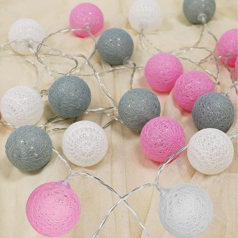 Guirlande lumineuse en boules de coton, décoration intérieure, décoration de Noël, boule lumineuse 3 m 20 LED, pour filles, princesses, enfants, bébés, décoration d'ambiance pour mariage, fonctionne s (1/5)