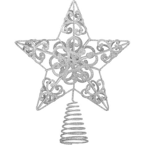 Étoile de Noël en métal pailleté, décoration de sapin en fil de fer creux avec sequins pour les fêtes de fin d'année (1/5)