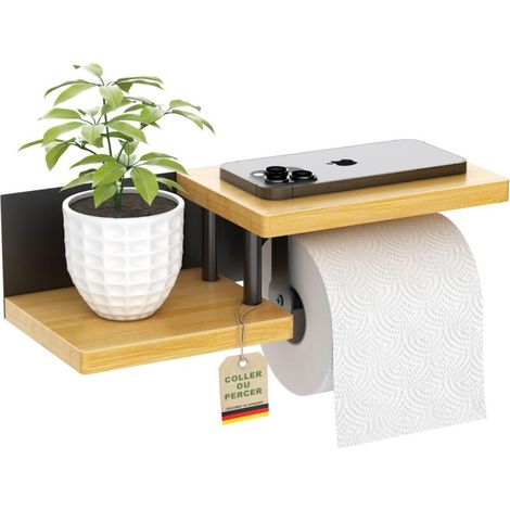 Wandmontierter Toilettenpapierhalter aus Bambusholz, hochwertiger Toilettenpapierspender mit Ablagen, Toilettenpapierrollenhalter