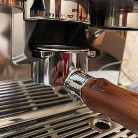 3-piece coffee preparation set (wood + silver + stainless steel, 54 mm diameter), 54 mm bottomless coffee pot with three handles. (1/5)