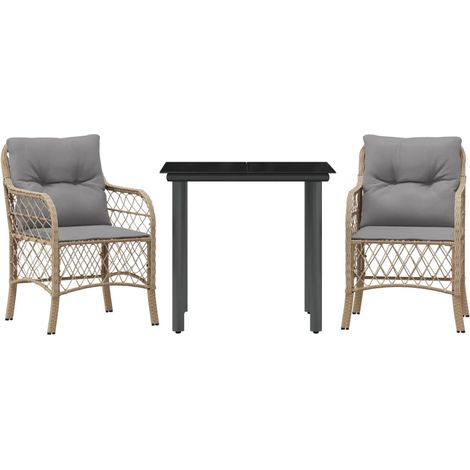 Ensemble de bistro 3 pcs，Salon de jardin coussins mélange beige résine tressée CFW30390 (1/5)