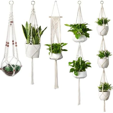 (a-90cm) Panier suspendu en macramé fait main pour plantes, pot de fleurs, décoration de balcon, corde de levage nouée, style bohème, décoration pour la maison et le jardin