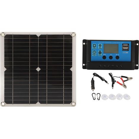 Kit solaire 12W en silicium monocristallin pour batterie, panneau chargeur avec régulateur 10A intégré, module intelligent à régulation de tension adaptative. (1/5)