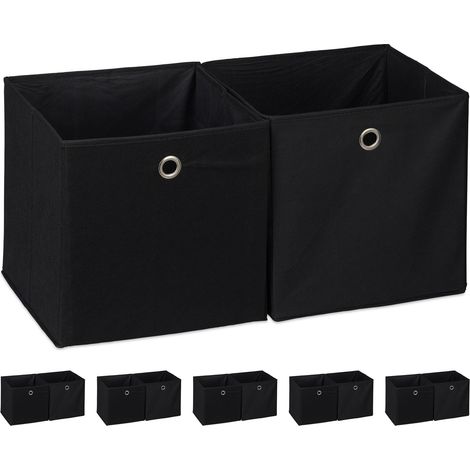 12x boîtes de rangement, carrées en tissu, Cubique, 30x30x30 cm, noir
