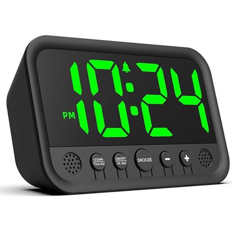 Réveil Numérique avec Indicateur LED Vert pour Chambre à Coucher, Réveil Haut pour Dormeurs Lourds, Reveil sur Secteur avec Volume Réglable, Luminosité, Snooze, 12/24 (1/5)