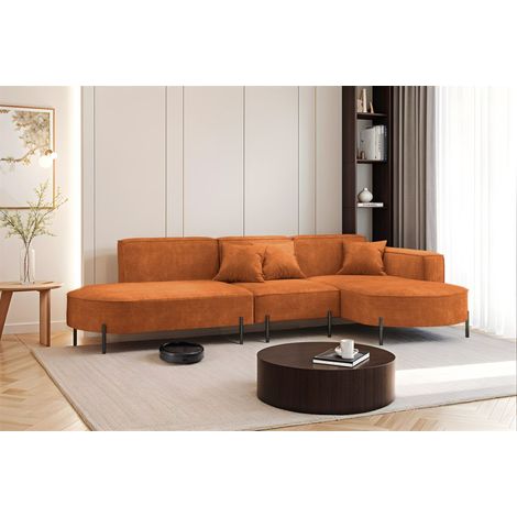 Ecksofa Designersofa VALENCIA in Stoff Noel Ziegelrot Ottomane Rechts (1/2)